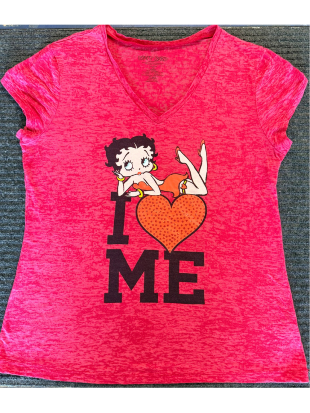 Betty Boop I Love Me Shirt Junior XXL 19 Pink V Neck Graphic Tee